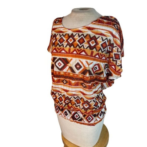 Rachael & Chloe Tops - Rachael & Chloe Aztec Print Loose Fit Top Shirt Orange Brown S Small